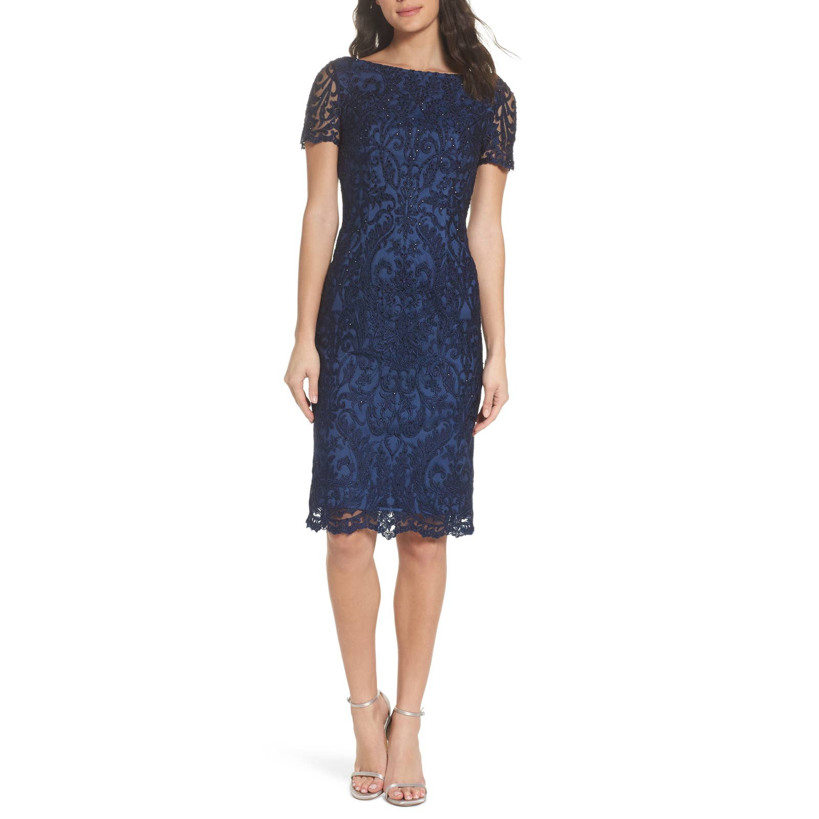 New La Femme Beaded Lace Cocktail Dress 16 Blue Beaded Gorg Cocktail Wedding